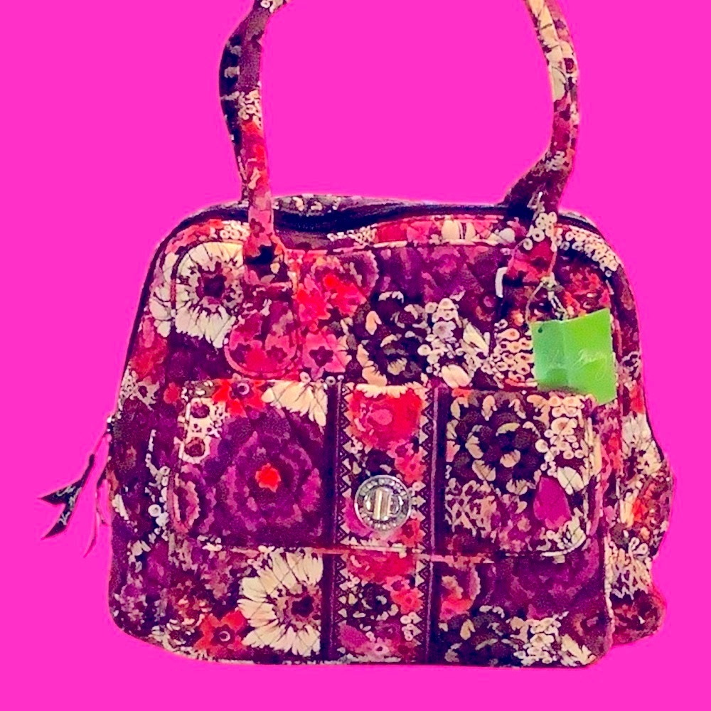Colorful Vera Bradley Pink and Purple Turn Lock Satchel  w/Patchwork Design. NWT